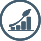 Icon representing a bar chart with an upward trend line drawn with a leaf.